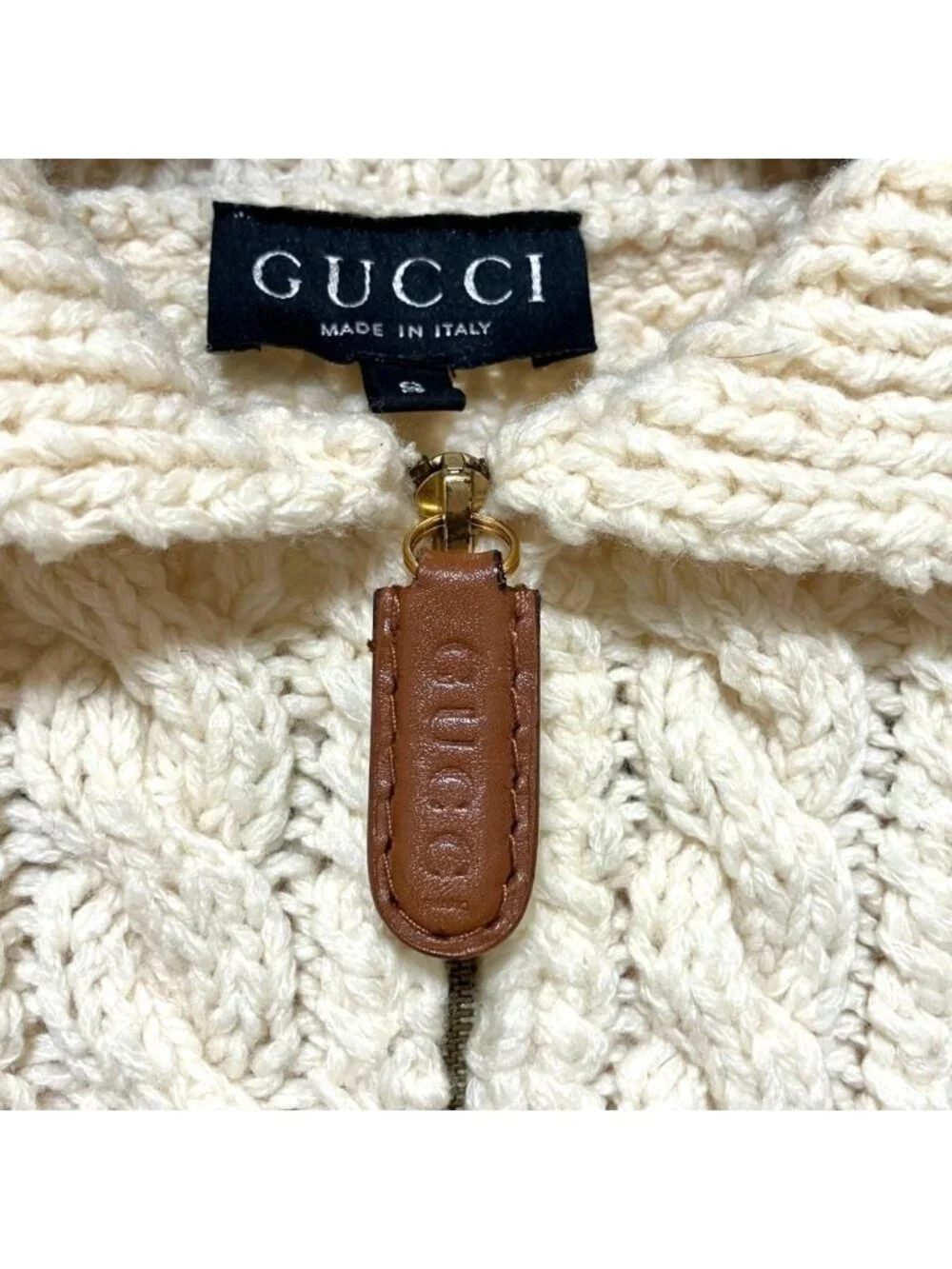 Gucci Era Short Length Zip Up Cable Knit Jacket S Off White - Picture 8 of 8